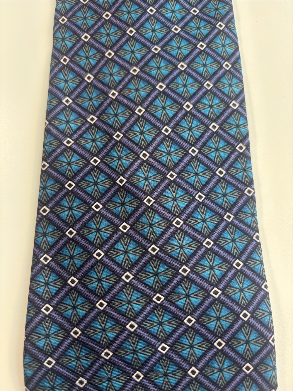 Men's Blue Geometric Pattern Tie - Professional Style -603sku